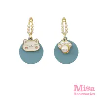 在飛比找momo購物網優惠-【MISA】S925銀針可愛貓咪腳掌不對稱可愛造型耳環(S9