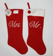 2 New Chirstmas Stockings Mr. Mrs. Red Velvet 20"