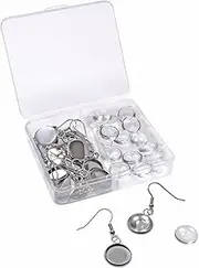 (Silver) - Shapenty Stainless Steel Earring Wire Hooks Clasp with 12mm Round Post Cup Tray and Glass Dome Cabochon Setting for DIY Dangle Earrings Jewellery Finding Making, 20PCS/10Pairs (Silver)