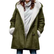 Nevenka Fleece Jackets for Women Horn Button Winter Hooded Outwear-Army Green