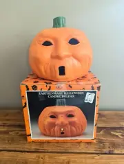 Vintage Jack o Lantern Pumpkin Earthenware Halloween Candle Holder Ceramic