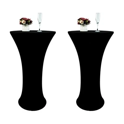 2 Pack 24x43 Inch Black Spandex Cocktail Table Cloth Fitted Round Bar Table S...