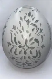 NEW Pottery Barn Chambray LARGE Ceramic Painted Easter Egg Sage & White 10.5 In