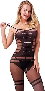 [ATYSKEN] Bodysuit Bodystocking Women's Mesh Lingerie Nightwear Bodytights Fishnet Body Stockings Sleepwear Free Sexy Ladies Black Babydoll Dress 1Pair