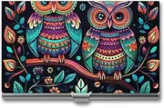 LKHDS Slim Aluminum Alloy Business Card Holder Colorful Owl Pictures Pocket Business Card Case Portable Business Card Wallet Business Card Holders Handheld Card Box for Women Men, style, One size