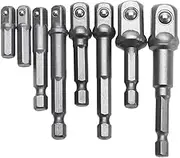 Dophee 8Pcs Impact Grade Socket Adapter Set, Square Socket Adapter Bits for Drills, Hex Shank Drill Bits Square Nut Driver Power Extension Bar Set 1/4" 3/8" 1/2" Bits