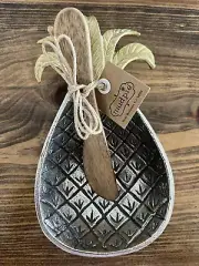 NEW Mud Pie Pineapple Metal Dip Bowl & Spreader Set