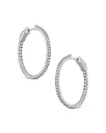 Kenneth Jay Lane Pave Hoop Earrings in Rhodium Plated