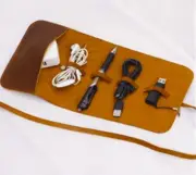 power data line Charger Digital accessory pocket bag cow Leather brown H936