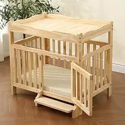 Pet Dog Crate for Medium Dogs,Solid Wooden Dog Crate, Multifunctional Dog Crate with Shelves, with Removable Pet Mat, Climbing Ladder Design, Breathable Sides, Suitable for Small and Medium Dogs(Beige