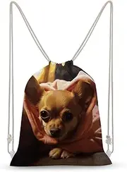 FCTVSKLN Drawstring Backpack Depressed Chihuahua Printed Sport Gym Sackpack Printed Drawstring Bags Sports Sackpack for Women Men Lightweight Sports Yoga Travel Bag