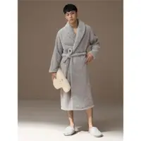 在飛比找ETMall東森購物網優惠-男秋冬珊瑚絨法式連體腰帶睡袍