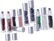 PACKOVE 10Pcs Gemstone Roller Ball Bottles Natural Semiprecious Stones for Essential Oils Perfumes DIY Cosmetics Travel Friendly Makeup Storage Containers