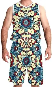 [KQNZT] Basketball Jerseys Shorts Sport Set, Personalized Jersey, Men's Basketball Jersey, Retro Style Mandala
