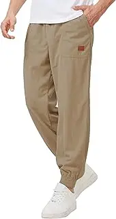 [Blokehoway] Men's Corduroy Casual Pants Lightweight Drawstring Elastic Waist Baggy Tapered Joggers Pants with Pockets