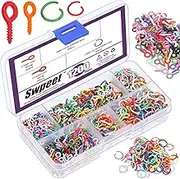 Swpeet 1201Pcs 4 Style 4×8mm/5×10mm/8mm/10mm Colorful Small Screw Eye Pin and Open Jump Rings Set, Eye Pins Hooks and Jump Rings, Eyelets Screw Threaded Clasps Hooks for DIY Art Crafts Jewelry Making