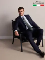 Navy Blue Slim Fit Signature Marzotto Italian Wool Fabric Suit Jacket (E82625) | $271