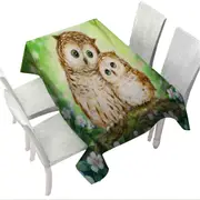 Green Forest and Flowers Owls Cuddle Tablecloth