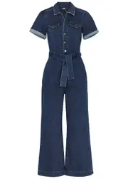 Paige Anessa Wide-leg Stretch-denim Jumpsuit - Dark Blue M (UK 12 / M)