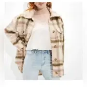 American Eagle Outfitters brushed plaid jacket shacket button down pocket XL NWT