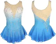 [Zagitova] Figure Skating Dress for Girls Open Back Gradient Women Competition Dance Costume with Shiny Rhinestone