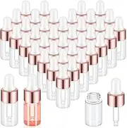 100 Pcs Mini Glass Dropper Bottle Bulk Clear Essential Oil Dropper Bottles Small Glass Dropping Sample Containers Perfume Liquid Cosmetic Sample Vials with Cap for Traveling (Rose Gold,3 ml)