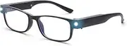 OuShiun Reading Glasses with Light Bright LED Readers Blue Light Blocking Anti Eyestrain Square Eyeglasses USB Rechargeable Lighted Nighttime Clear Vision Unisex (Black, 1.0)
