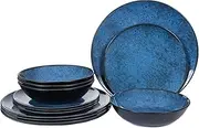 Gofunfun Melamine Dinnerware Sets for 4, Dinner Plates Bowls Set, Unbreakable Melamine Classic Blue Dinnerware, Dishwasher Safe Tableware Sets for Everyday Use, 12 Pcs