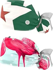 [YTYVAGT] 2-Pc,Nurse Scrub Caps,Scrub Hats with Buttons and Cotton Sweatband,Flag Pattern