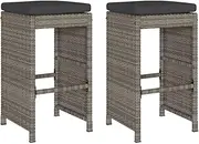 vidaxl Garden bar stools - Grey Poly Rattan Seating with Cushions - Set of 2 - Outdoor/Indoor - Weather-Resistant & Sturdy Frame - Modern Design - 40x40x76 cm