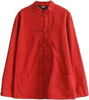 [NTWSHS] Chinese Clothing Winter Warm Tang Suit, Man Jacquard Kung Fu Clothing Tops Tangzhuang Martial Art Jacket Coats Long Sleeve Cotton Tai Chi Clothes(Red,4X-Large)
