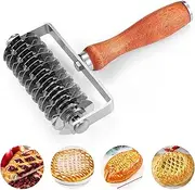 Pastry Lattice Roller Cutter, Stainless Steel Dough Cutter Wheel with Wood Handle, Time-Saver Baking Tools for Beef Wellington Pie Crust Pizza Bread
