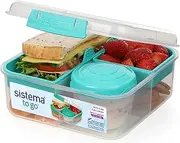 [Sistema] TO GO Bento Box Cube | 1.25 L | School Lunch Box With Compartments & Snack Pot | BPA-Free | 1 Count | Minty Teal