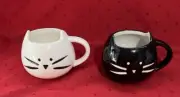 Cat Coffee Mug Set Of 2 Ceramic Black/White Kitties 14 Oz Capacity Perky Ears