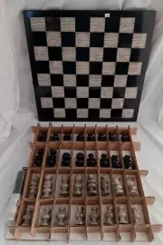 Mexican Stone Carved Aztec Chess & Checkers Set 14" New In Box