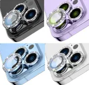 For Apple iPhone 16 Pro Max 15 14 13 Diamond Metal Ring Camera Glass Protector
