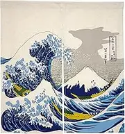 Sunnyday Fabric Doorway Curtain Tapestry noren Shiranami Painted by Hokusai Katsushika Room Divider Made by Linen and Cotton (S)
