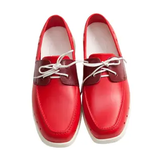 美國加州 PONIC&Co. BASIL 防水輕量 洞洞綁帶帆船鞋 雨鞋 紅色 防水鞋 平底拼接 休閒鞋 紳士鞋 環保膠鞋 懶人鞋