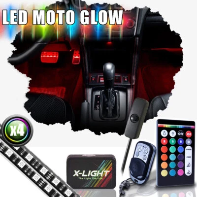 4pcs 24 inich LED Glow Car Interior Light Strip Under Dash Footwell Lighting Kit