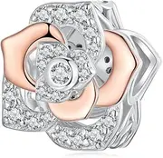 [DOYIS] 925 Sterling Silver Rose Gold Charm Pendant for Pandora Bracelets,Rose Charm Bead,Mothers Day for Mom Daughter Grandma