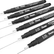Pentel S20P Pointliner Pigment Liner Technical Drawing Fineliner Pen - 0.05mm - Black Ink - Pack of 6