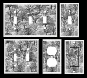 TREES FOREST GRAY TONES DESIGN 5 LIGHT SWITCH COVER PLATE