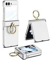 Electroplating Ring Stand Phone Case for Samsung Galaxy Z Flip 5 Flip5 5G Full Package Shaft Protective Hard Shell Cover,Silver,for Galaxy Z Flip5