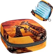 Period Bag,Sanitary Napkin Storage Bag,Africa Animal Giraffe Sunset,Tampon Bag for Purse