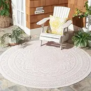 SAFAVIEH Courtyard Collection CY8734 Boho Mandala Medallion Indoor/ Outdoor Non-Shedding Easy Patio Backyard Porch Deck Mudroom Area Rug, 6'7" x 6'7" Round, Ivory/Soft Pink