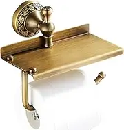 Toilet Paper Holder with Phone Shelf, Bathroom Toilet Paper Roll Holder Antique Bronze Brass Wall Mounted Bathroom Hardware Accessories,Pattern Carving Design