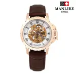 【曼莉萊克 MANLIKE】M71636-1羅馬氣質鏤空雕花限量機械腕錶