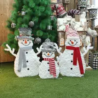 在飛比找蝦皮購物優惠-聖誕節 裝飾 新款圣誕節裝飾品發光植絨雪人三口之家套裝節日場