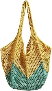 [Generic] Crochet Tote Bag for Women Boho Knit Bag Summer Beach Mesh Woven Shoulder Handbags