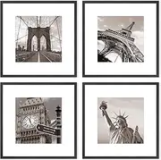 Black Wood Square Picture Photo Frame,Compatible with 30x30cm without mat and 20x20cm with mat images for Wall Mounting In Living Room, Bedroom,Gallery,Set of 4